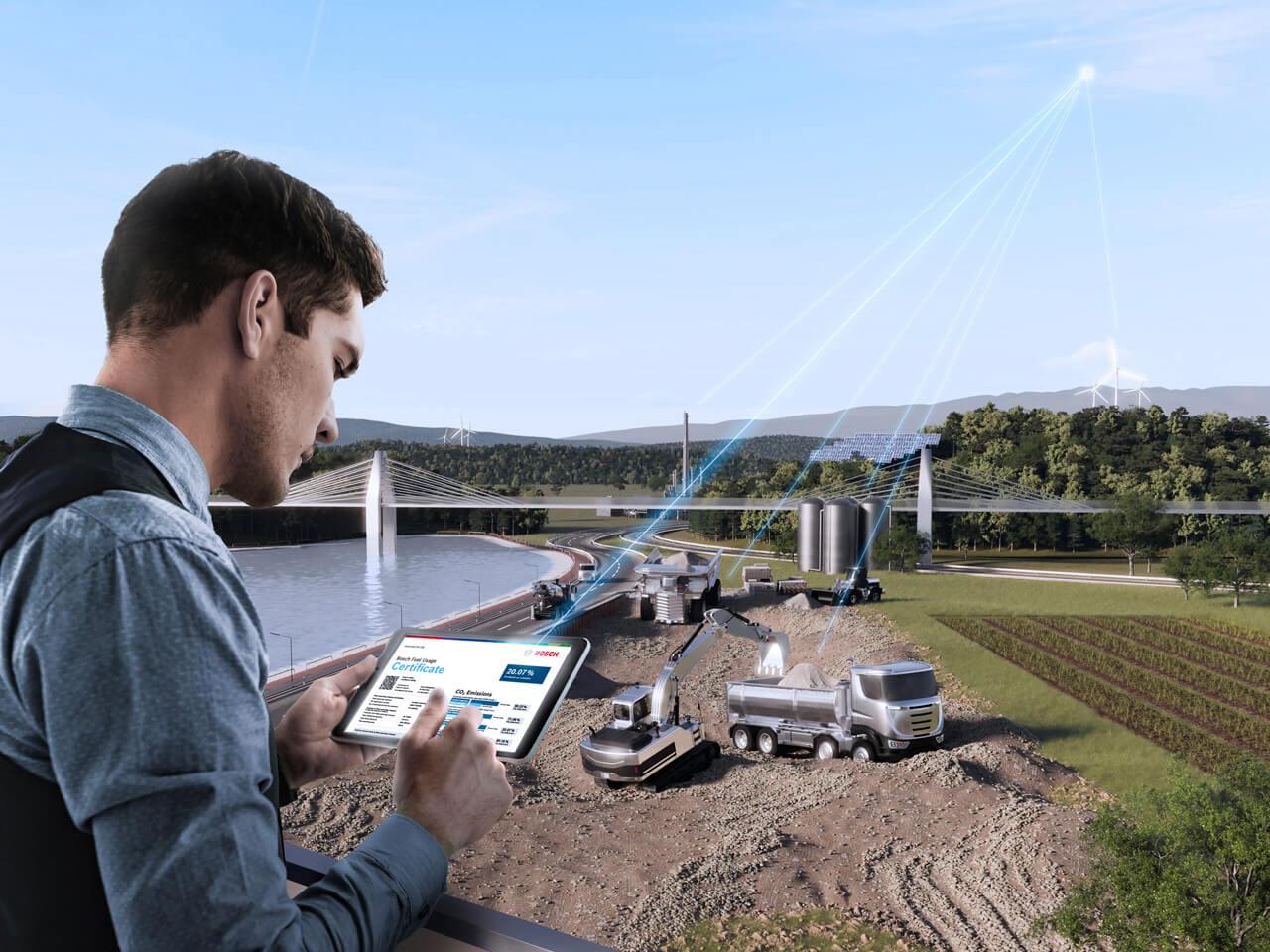 A Bosch a Digital Fuel Twin alkalmazásával átláthatóvá teszi a munkagépek valós károsanyag-kibocsátását